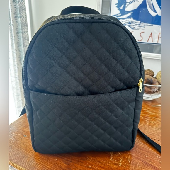 Canvelle Handbags - Quilted Black Women's Backpack with Gold Hardware (Size Medium)